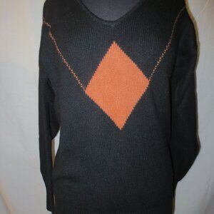 Vintage Belford Women's 100% Cashmere V Neck Sweater - Black/Brown - Medium  NWT